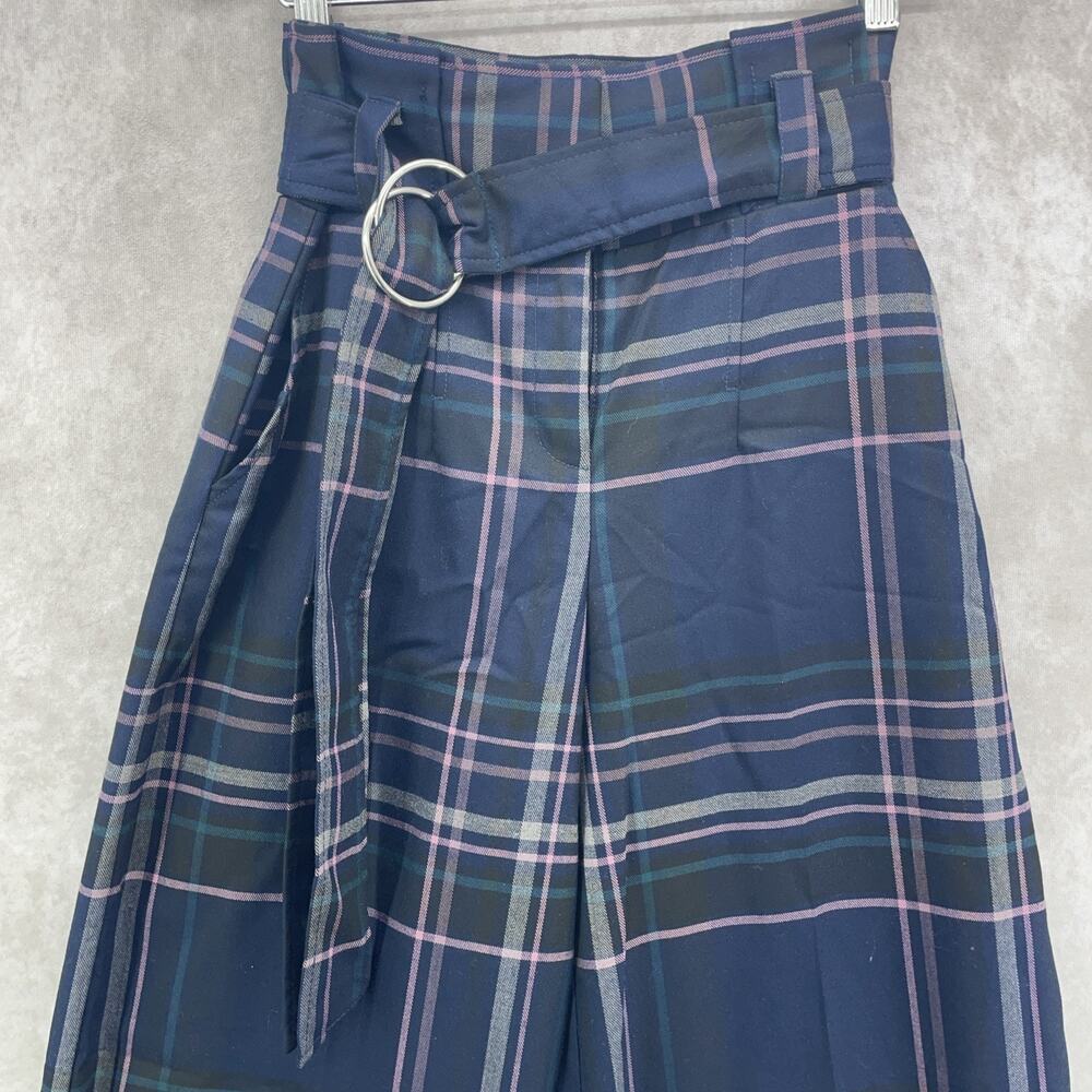 NY & Co 7th Ave 28x33 Women 2 Navy Pink Plaid Pants High Waist Wide Leg Academia - Picture 2 of 10